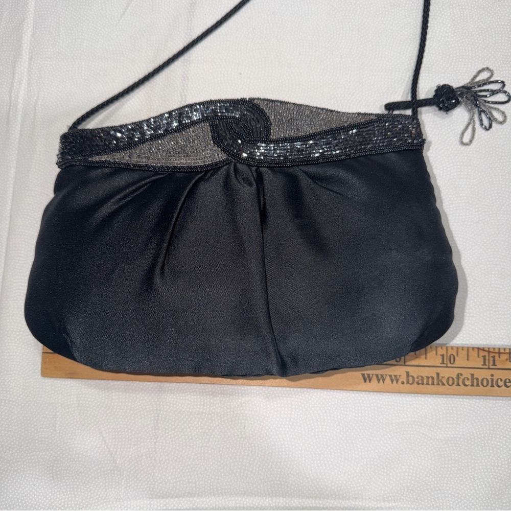 Black Beaded Evening Bag With Sparkly Trim Small / Great For A Evening Out. - Picture 8 of 10